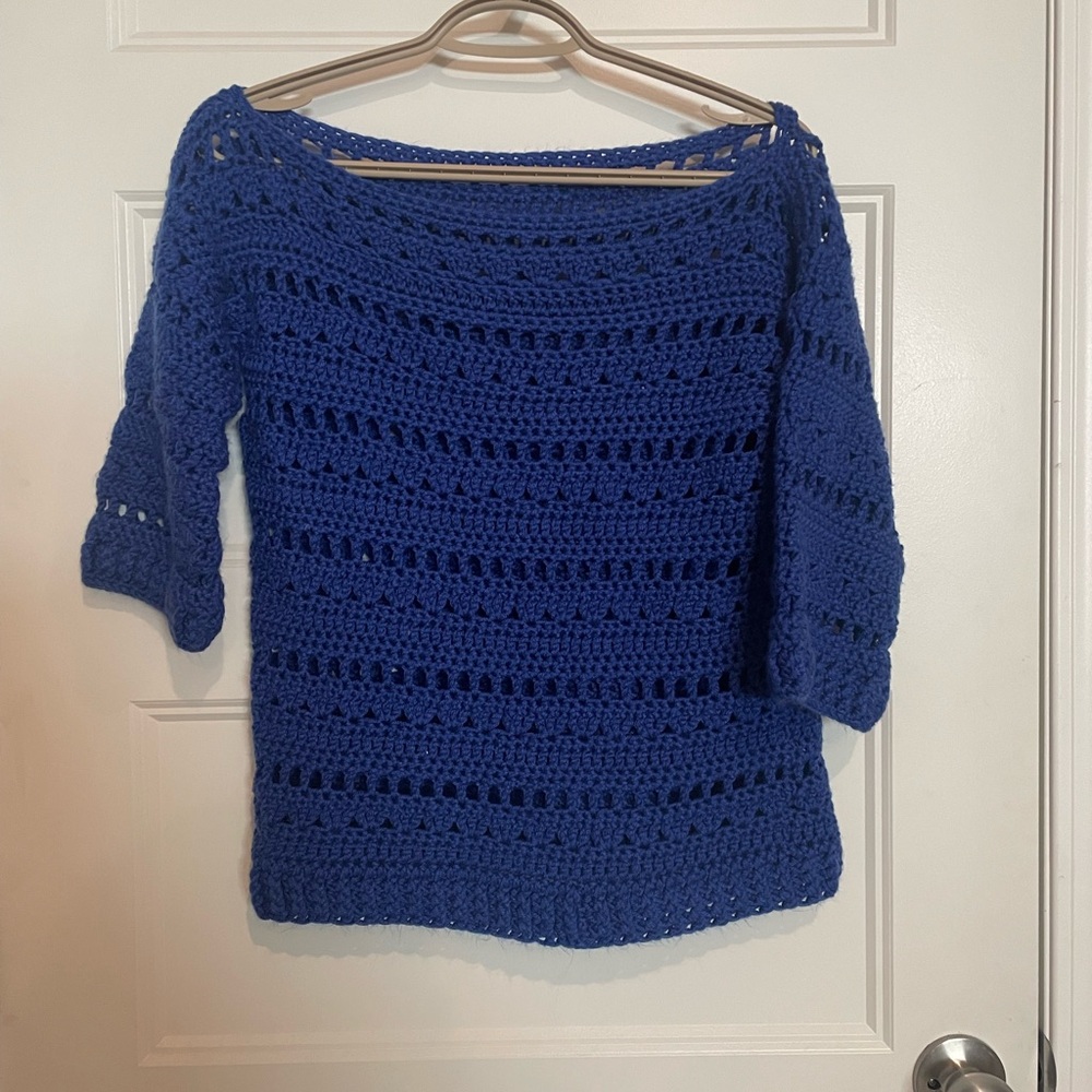 Handmade Crochet Blue Women's Sweater